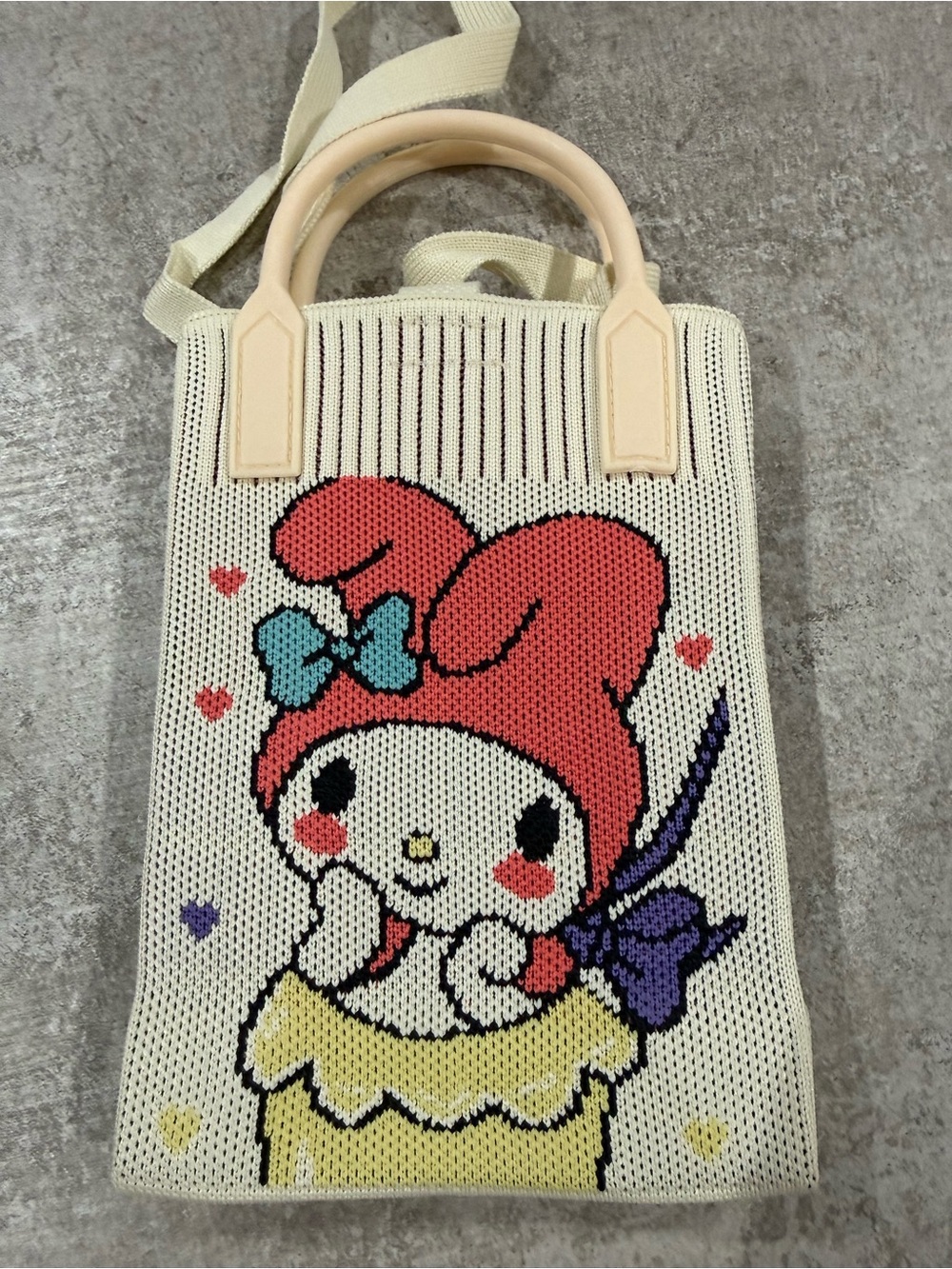 My melody Cute Cream Knit Tote Bag with crossbody strap gift Sanrio lover